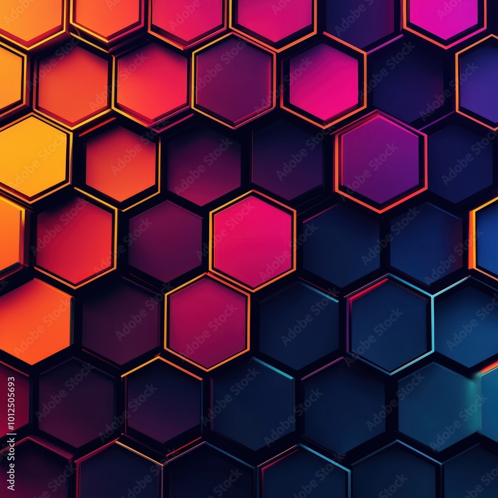 Poster abstract texture with interlocking hexagonal patterns in bright hues