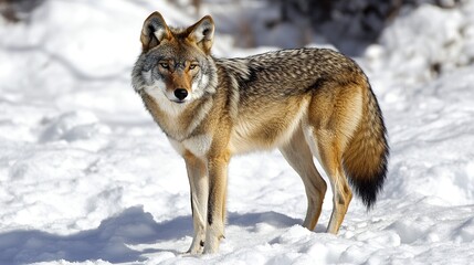 Obraz premium Majestic Russet Plains Wolf Standing Proudly in a Golden Field, Capturing the Essence of Untamed Wilderness and Natural Beauty. This Stunning Image Highlights the Wolf's Distinctive Russet Fur, Sharp 