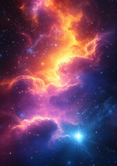 Fototapeta premium Vibrant cosmic nebula with fiery clouds and distant stars in deep space.