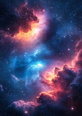 Obraz premium Vibrant cosmic nebula with vivid colors and celestial clouds in deep space.