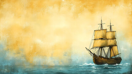 Sailboat on the Ocean, Glowing Sunset in the Distance,  Sea Adventure