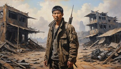 Apocalyptic view of destroyed world, post apocalypse city after world war