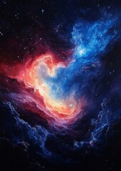 Fototapeta premium Vibrant cosmic nebula with swirling colors of red, blue, and white in deep space.