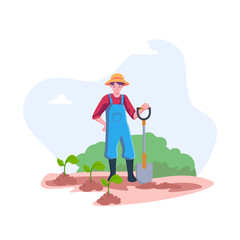 Garden, farm and ranch. man tending garden vector illustration,