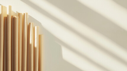 Obraz premium a set of recycled paper straw neatly arranged against a soft, natural white background