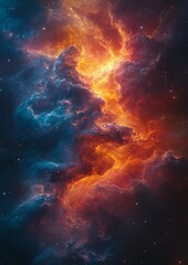 Stunning cosmic nebula with vibrant orange and blue hues in deep space.