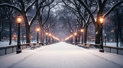 Snowy Pathway in the City
