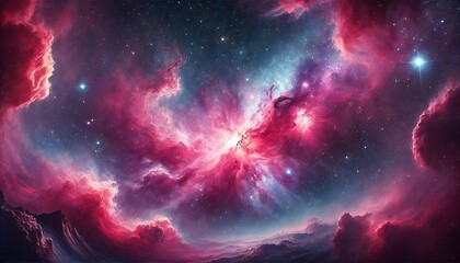 Obraz premium Nebula Panorama Wallpaper - Pink and Purple Cosmic Scene