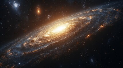 Fototapeta premium Stunning spiral galaxy with glowing center surrounded by bright stars in the vast universe.