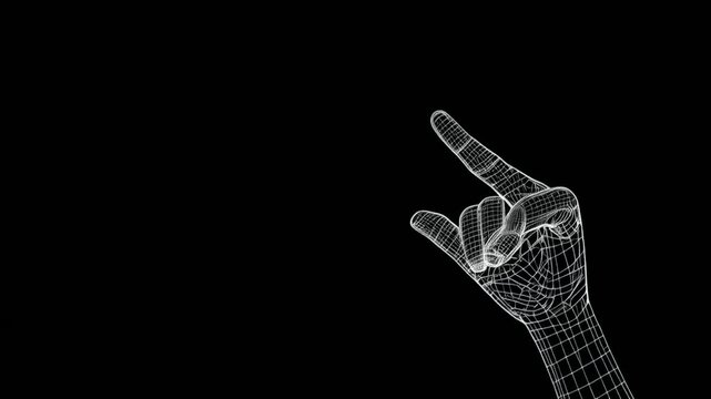 A wireframe hand gesture symbolizing rock and roll.