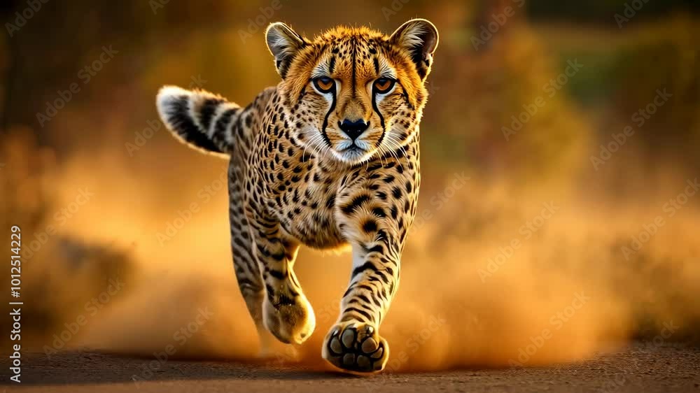 Poster a cheetah is running through the grass
