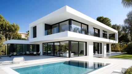 Modern White House with Swimming Pool and Patio