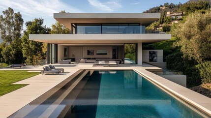 Obraz premium Modern House with Pool and Hillside View