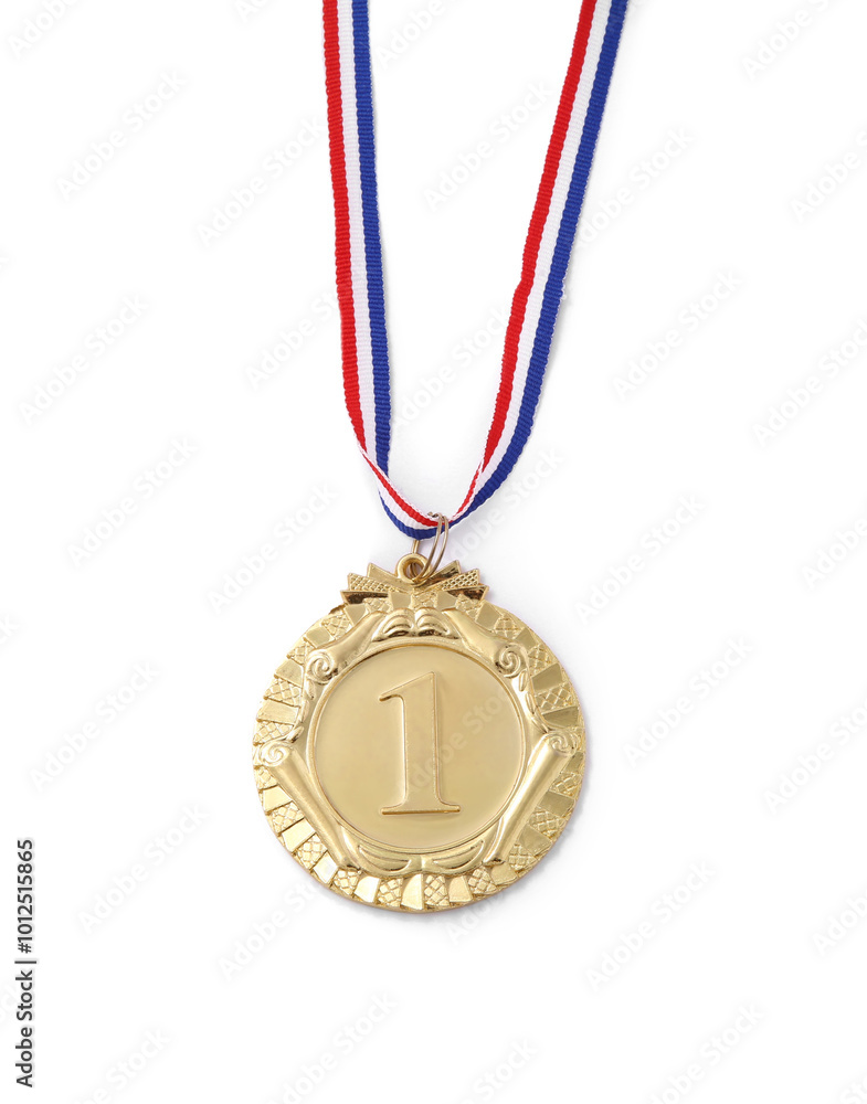 Wall mural one golden medal isolated on white, top view