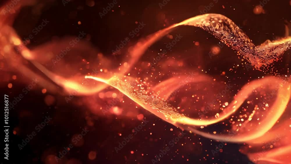 Poster warm-toned abstract visualization of data flow, featuring red and orange light particles in dynamic 