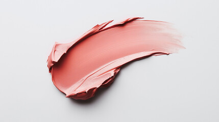 a single, elegant swatch of soft coral lipstick on white background, with soft color gradients and subtle sheen to highlight the texture and glossiness of lip makeup