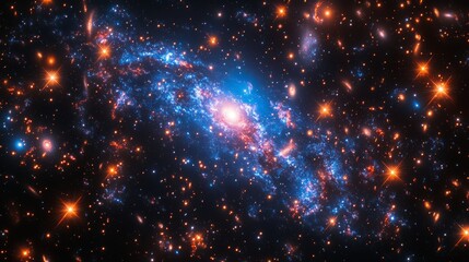 Fototapeta premium Dazzling spiral galaxy amidst a field of glowing stars and cosmic dust.