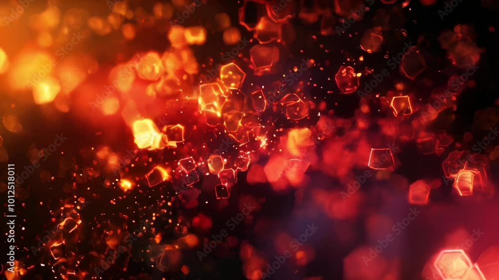 Poster a dynamic display of hexagonal red and orange bokeh lights, creating a vibrant and energetic visual 