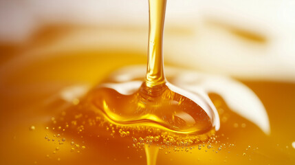 close-up, front view, the image of honey dripping on a white background