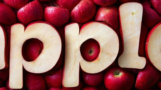 Close-Up of Apples Forming the Word "Apple" in Creative Display