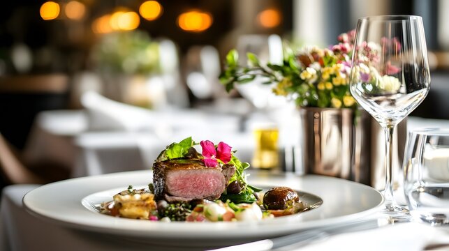 A spring tasting menu featuring fresh seasonal ingredients arranged artfully on a fine dining table in an elegant restaurant