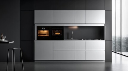 Fototapeta premium Modern Kitchen with Built-in Ovens, Sink, and Stovetop