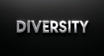 Obraz premium diversity silver shining shiny solid metallic lettering on plain black background