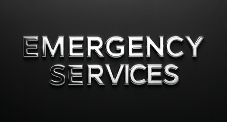 Emergency Services silver shining shiny solid metallic lettering on plain black background