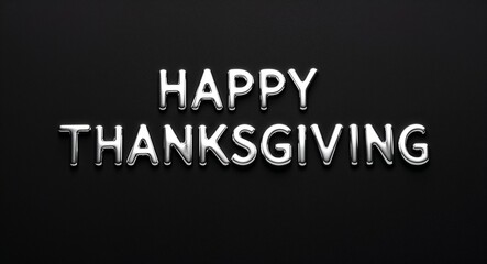 Fototapeta premium happy thanksgiving silver shining shiny solid metallic lettering on plain black background