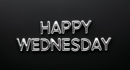 Obraz premium happy Wednesday silver shining shiny solid metallic lettering on plain black background