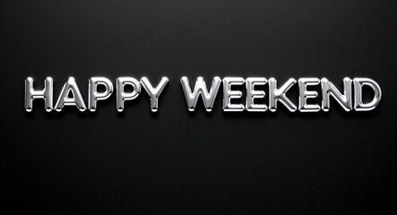 Fototapeta premium happy weekend silver shining shiny solid metallic lettering on plain black background