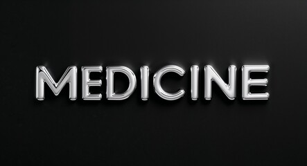 Fototapeta premium Medicine silver shining shiny solid metallic lettering on plain black background