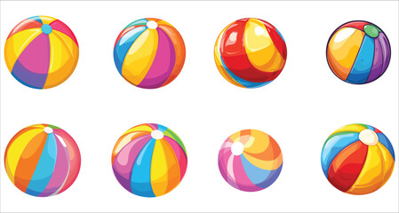Set of colorful beach balls vector illustration. Set of realistic colorful beach balls. Colorful beach ball vector.  Abstract colorful beach ball icons