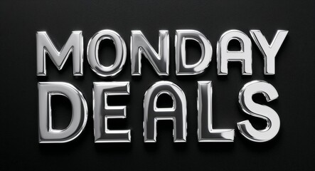 Monday deals silver shining shiny solid metallic lettering on plain black background