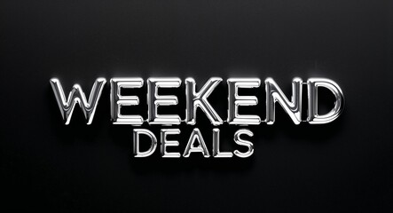 Weekend deals silver shining shiny solid metallic lettering on plain black background