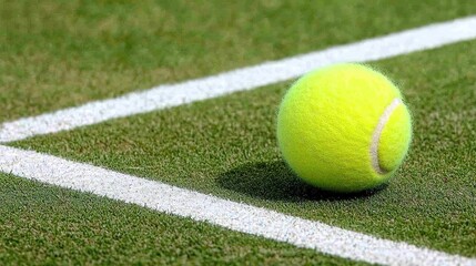 A Vibrant Tennis Ball Captured in Detail, Showcasing Its Distinctive Yellow Texture and Unique Pattern. This Image Highlights the Essential Elements of the Tennis Sport, Ideal for Use in Sports Market