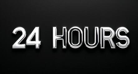 24 hours silver shining shiny solid metallic lettering on plain black background