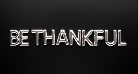 Fototapeta premium be thankful silver shining shiny solid metallic lettering on plain black background