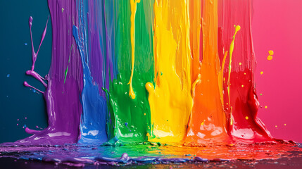Colorful paint dripping down. Abstract background with rainbow colors.