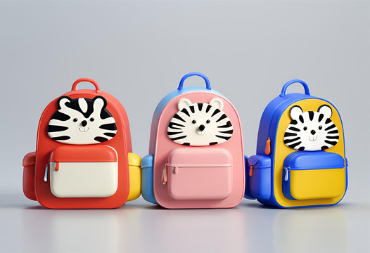 Tr&ecirc;s Mochilas Infantil de Bichinho coloridas.