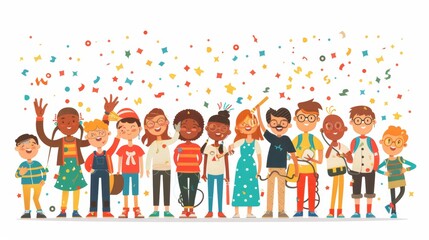 Fototapeta premium Cartoon illustration of diverse characters with various disabilities celebrating International Day of Persons with Disabilities on an isolated white background
