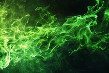 Green fire flames isolated on black background, green smoke