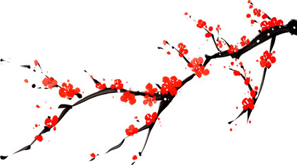 Fototapeta premium Red blossoms on black background