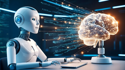 AI Chatbot Interacting with a Neural Network in a High-Tech Workspace