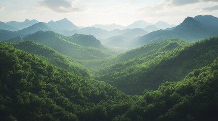 Obraz premium Lush Green Mountain Range Under a Hazy Sky