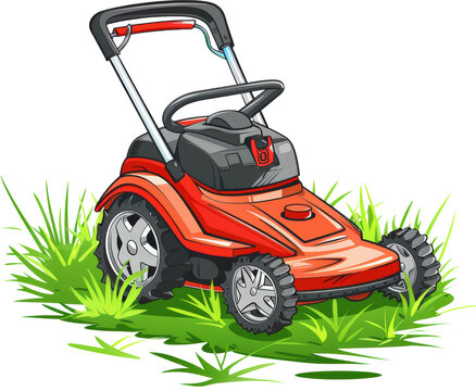 red lawn mower on green grass clip art preview