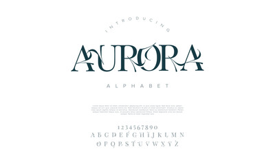 Aurora typography beauty fashion elegant minimalist serif italic fonts decorative wedding vintage retro logos. Minimal luxury font alphabet logo. Vector illustration