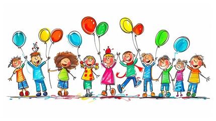 Fototapeta premium Cartoon illustration of a community celebration with people of all abilities enjoying together on an isolated white background