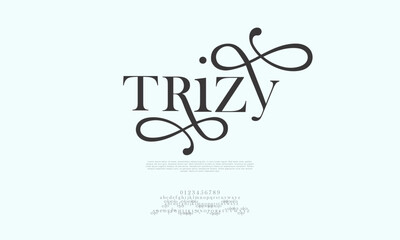 Trizy typography beauty fashion elegant minimalist serif italic fonts decorative wedding vintage retro logos. Minimal luxury font alphabet logo. Vector illustration