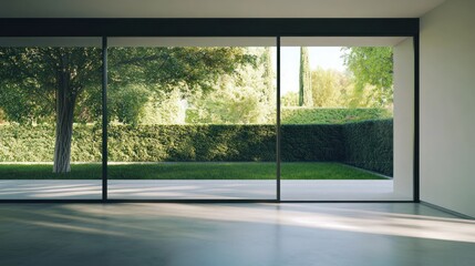 Minimalist Interior with Lush Garden View